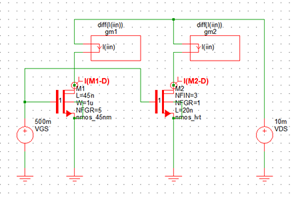 figure 4 simetrix p03 nmos 45nm 7nm schematic gm vs vgs