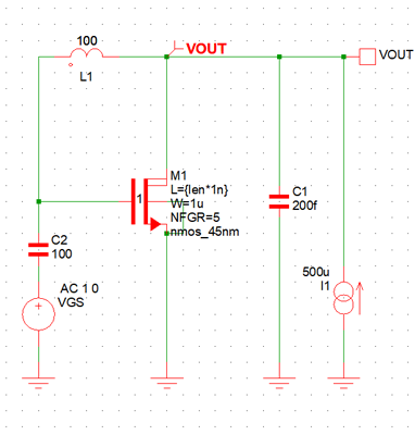 figure 20 active nmos 45nm ac analysis schematic