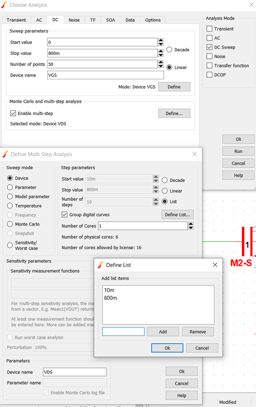 figure 25 simetrix choose analysis config pmos multistep sweep